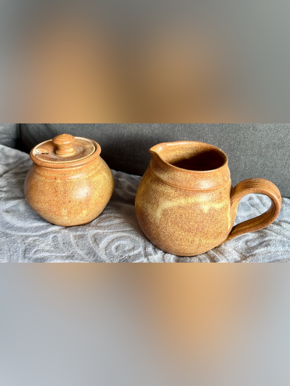 Lindt Stymeist  Ceramic Creamer and Sugar Jar in Warm Amber